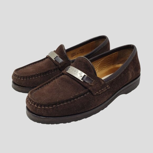 Coach Brown Suede Womens Loafers With Metal Accent Size 5.5 B made in Italy - Picture 1 of 10